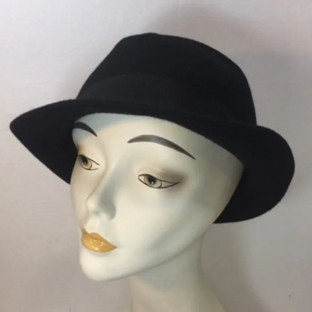 Dockers Stylish Black Wool Hat w/ Grosgrain Ribbon S/M